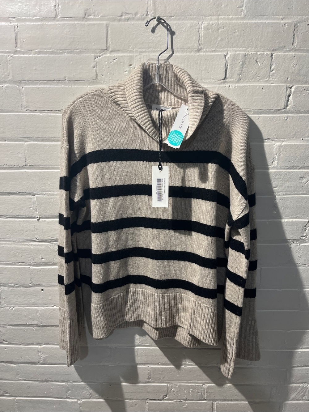 The Reset Black & Beige Striped Box Mock Neck Sweater